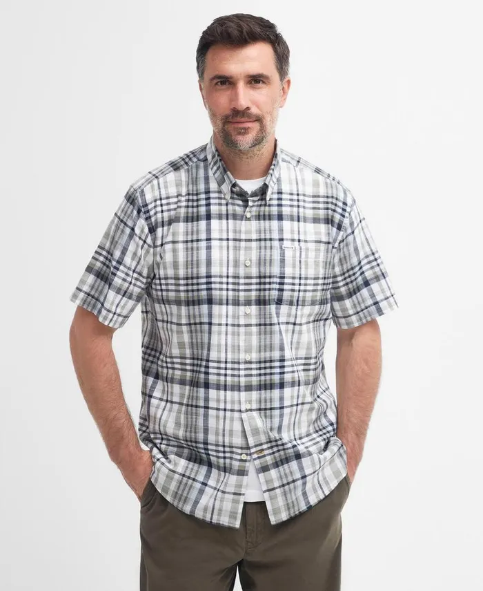 Hartley Regular ShortSleeved Checked Shirt Sky Men Barbour Shirts