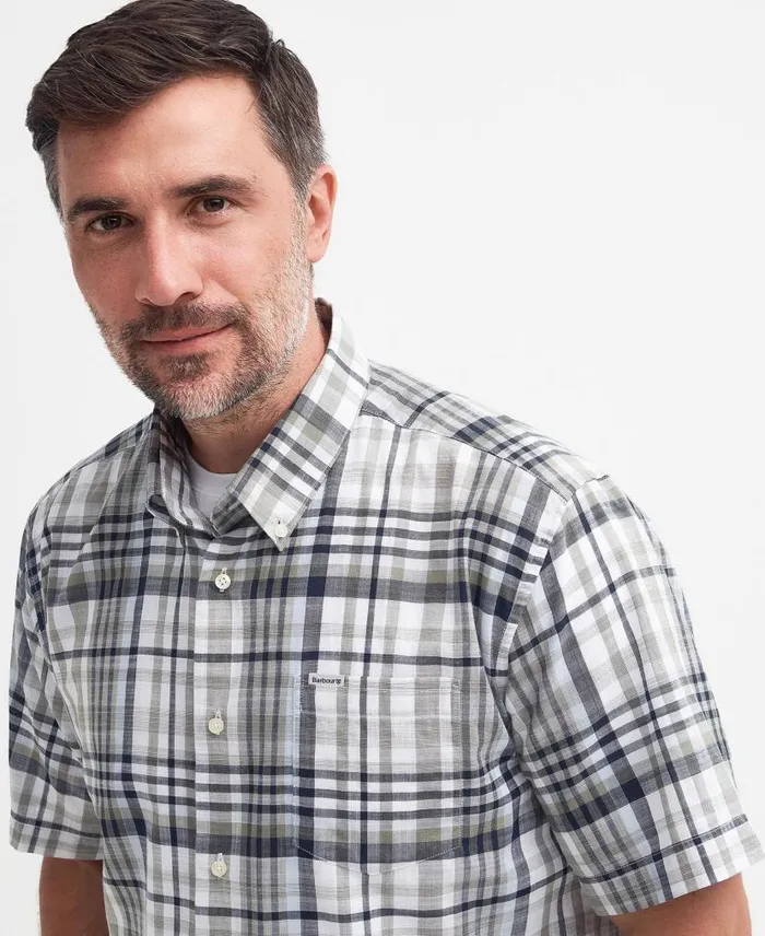 Hartley Regular ShortSleeved Checked Shirt Sky Men Barbour Shirts