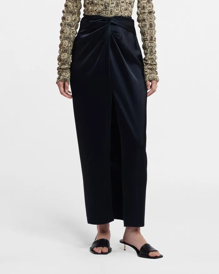 Heida Slip Satin Wrap Skirt Black Women Nanushka Bottoms