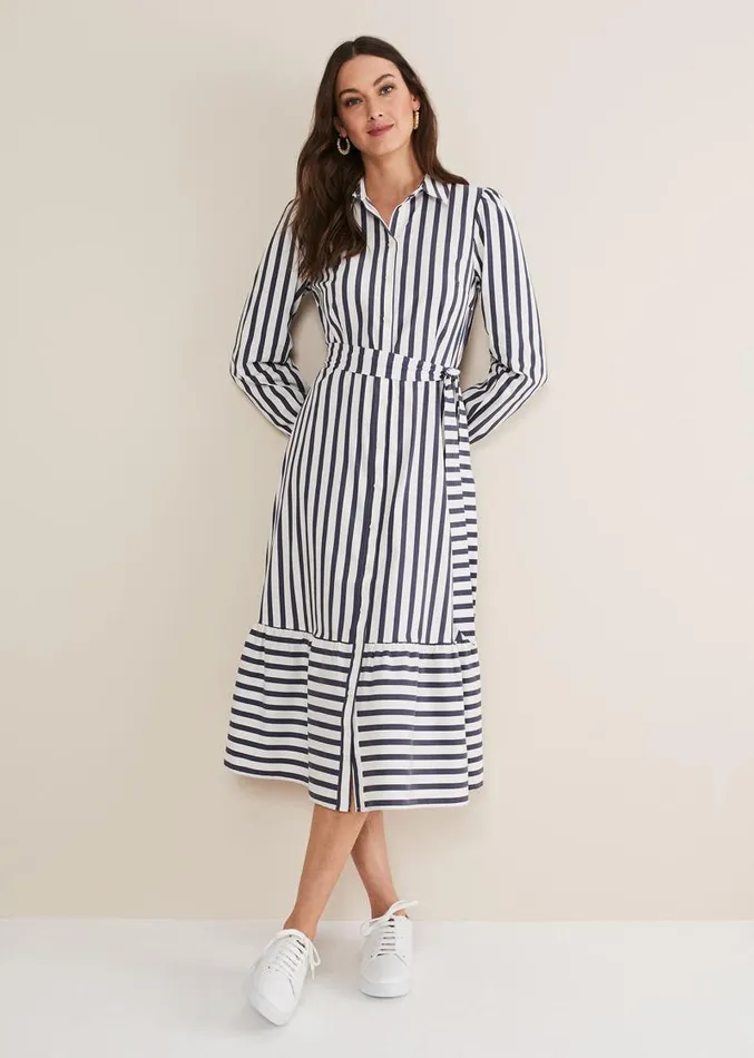 Henley Striped Midaxi Dress Navyivory Women Phase Eight Dresses
