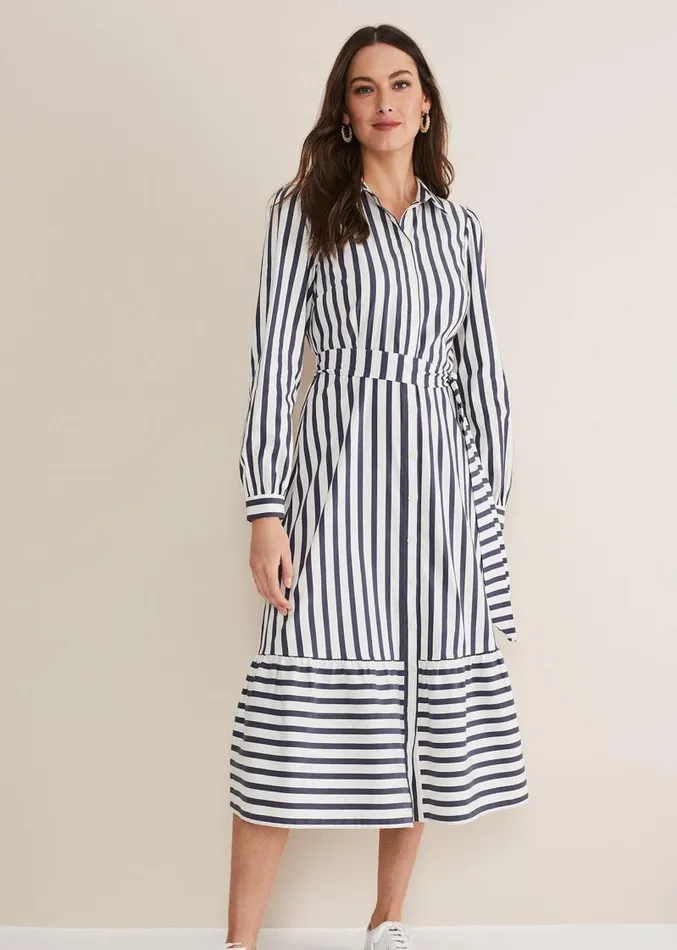Henley Striped Midaxi Dress Navyivory Women Phase Eight Dresses