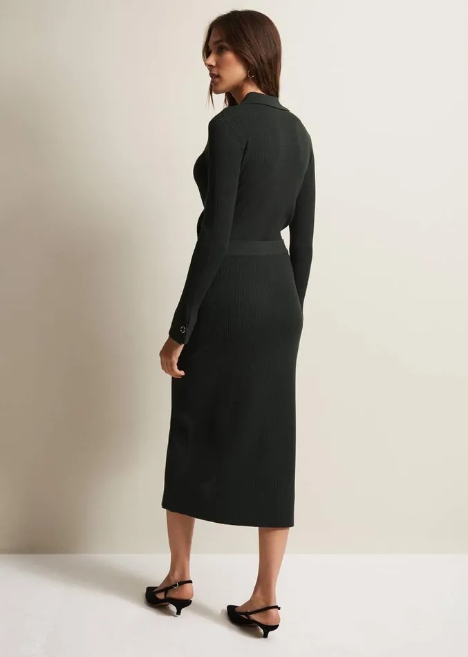 Irina Ribbed Button Detail Skirt Dark Green Women Phase Eight Skirts