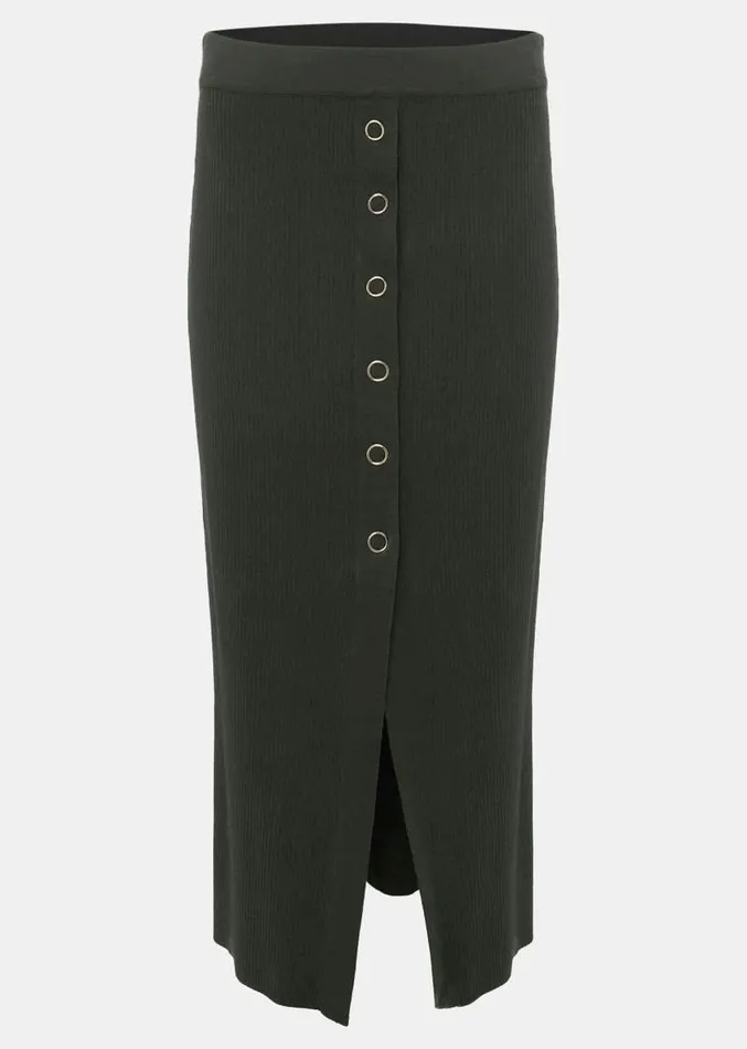 Irina Ribbed Button Detail Skirt Dark Green Women Phase Eight Skirts