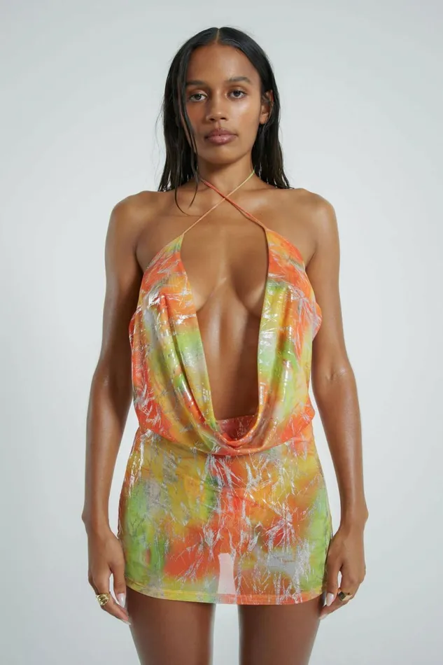 Iris Draped Beach Mini Dress Multi Women Jaded London Beach Cover Ups