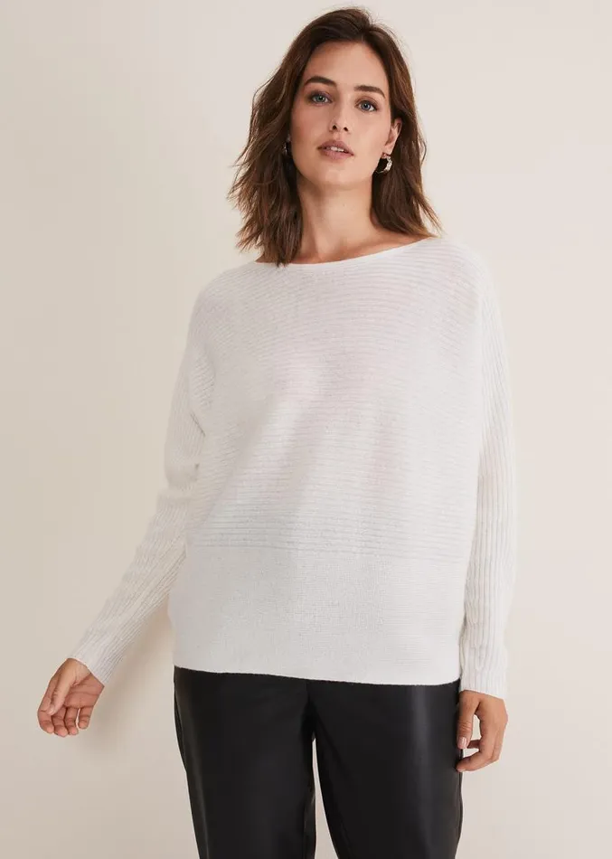 Isabella Ripple Wool Cashmere Jumper Ivory Women Phase Eight Knitwear