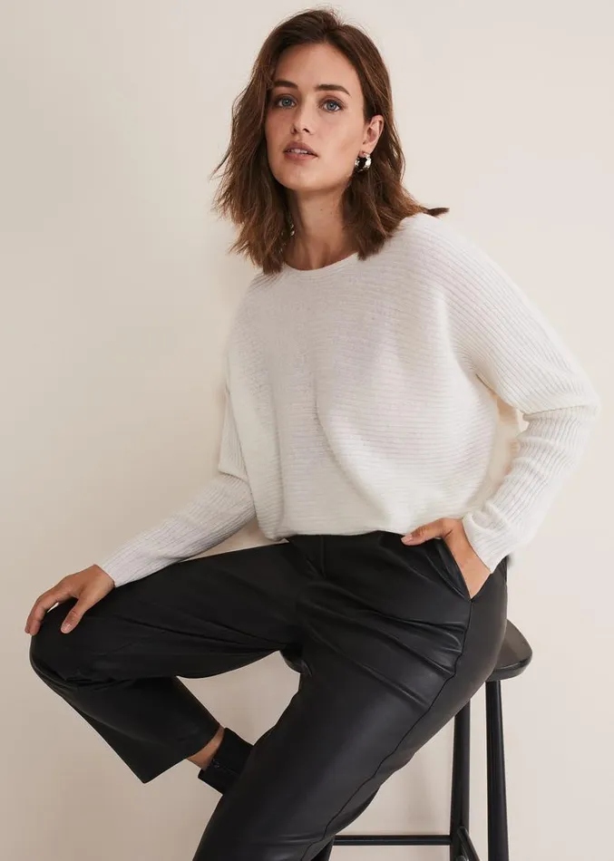 Isabella Ripple Wool Cashmere Jumper Ivory Women Phase Eight Knitwear