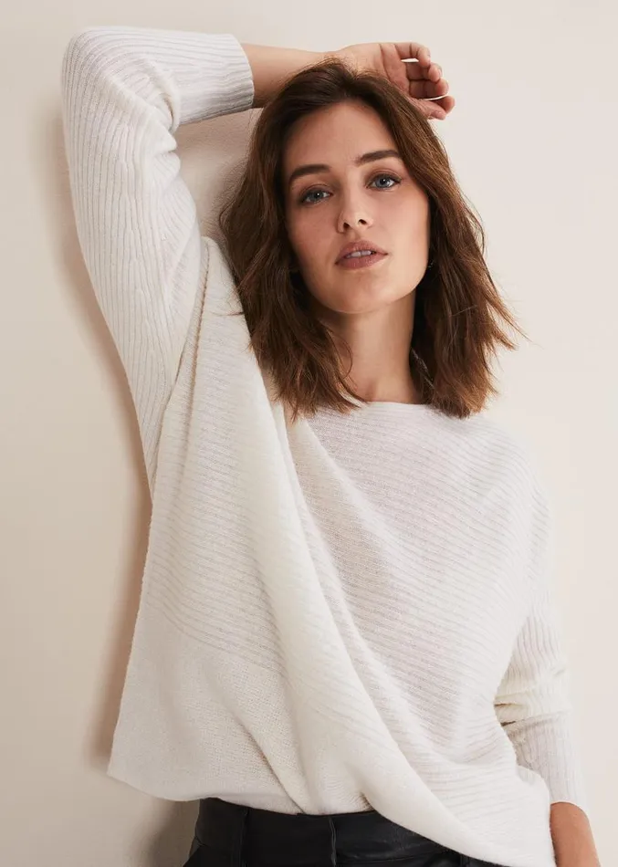 Isabella Ripple Wool Cashmere Jumper Ivory Women Phase Eight Knitwear