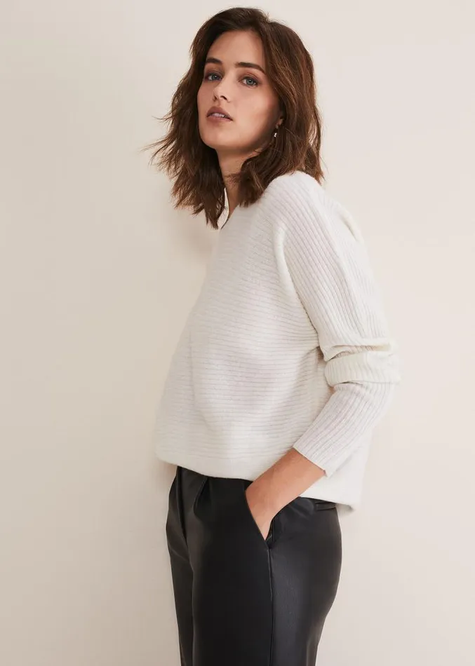Isabella Ripple Wool Cashmere Jumper Ivory Women Phase Eight Knitwear