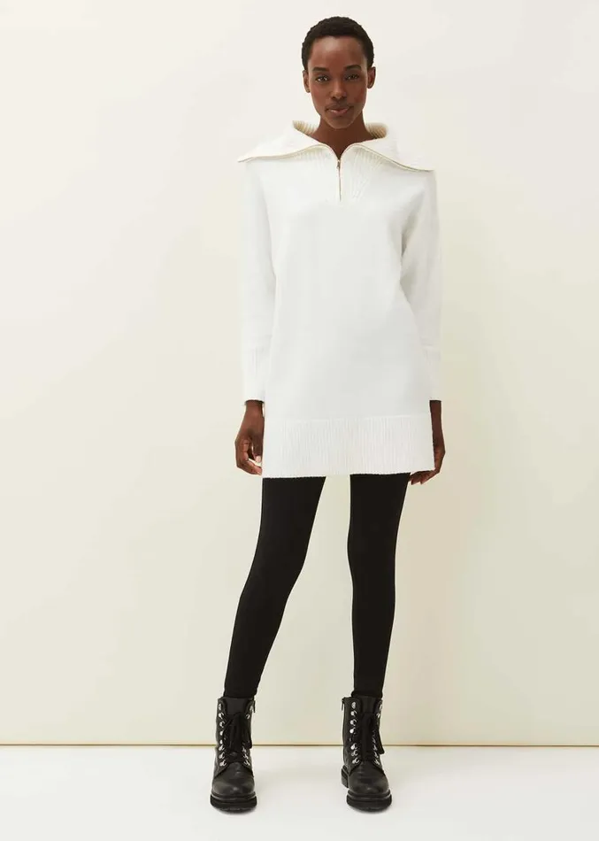 Isabella Zip Up Tunic Dress Winter White Women Phase Eight Dresses