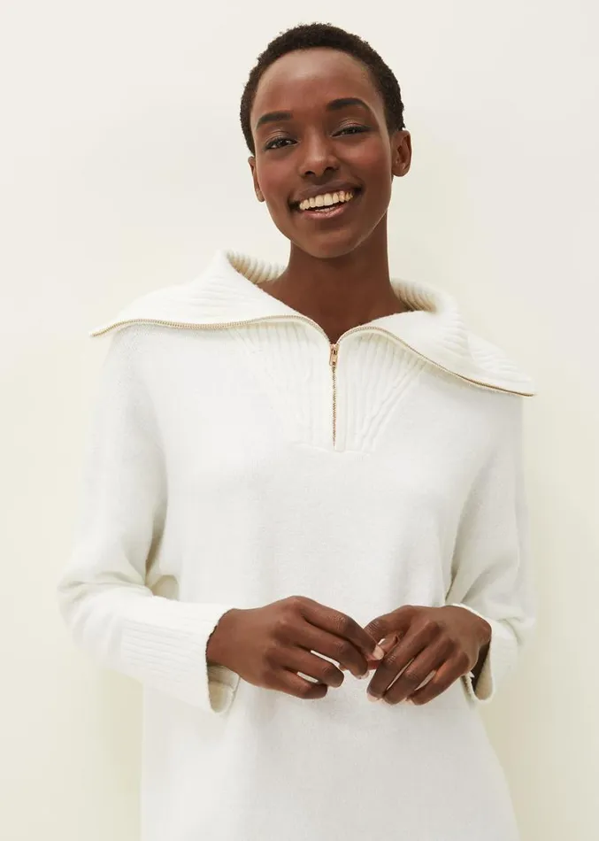 Isabella Zip Up Tunic Dress Winter White Women Phase Eight Dresses