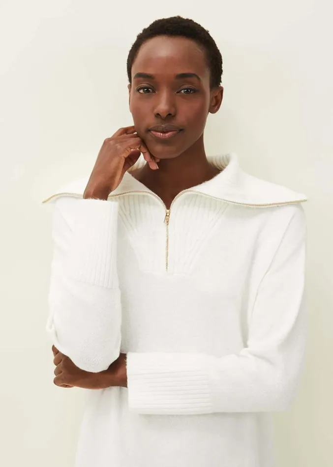 Isabella Zip Up Tunic Dress Winter White Women Phase Eight Dresses