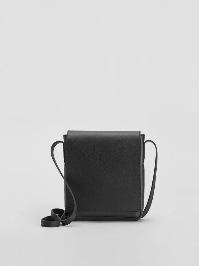 Italian Leather Square Crossbody Bag Black Women Eileen Fisher Accessories