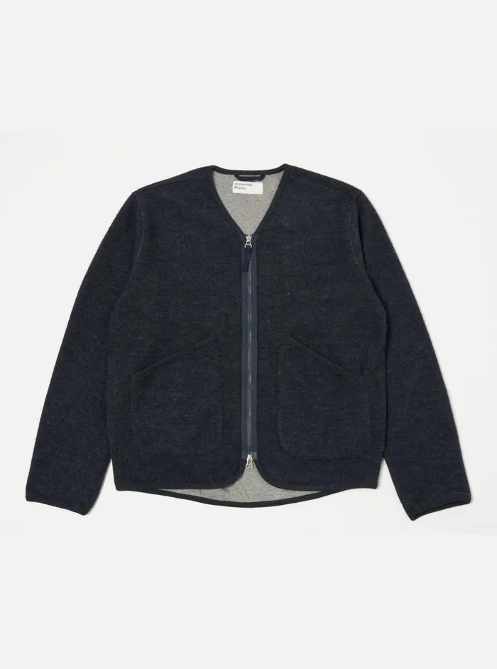 Jackets Men Universal Works Universal Works Zip Liner Jacket In Navy Soft Wool Cotton Knit