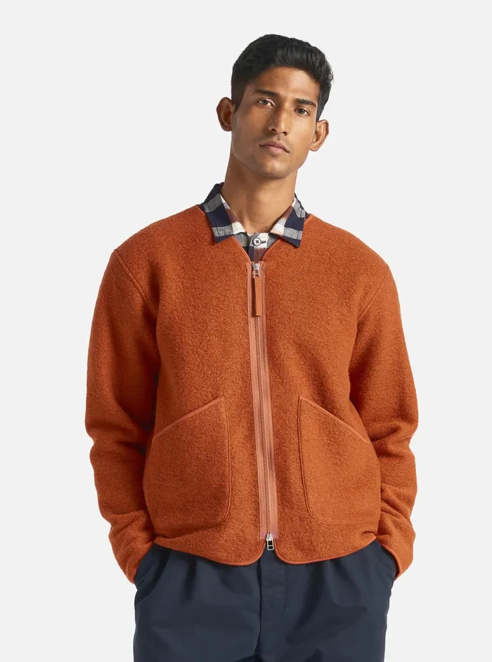 Jackets Men Universal Works Universal Works Zip Liner Jacket In Orange Wool Fleece