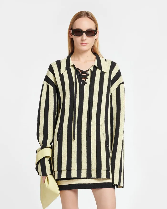 Jorrit Striped TerryKnit Sweater BlackPale Yellow MenWomen Nanushka Knitwear