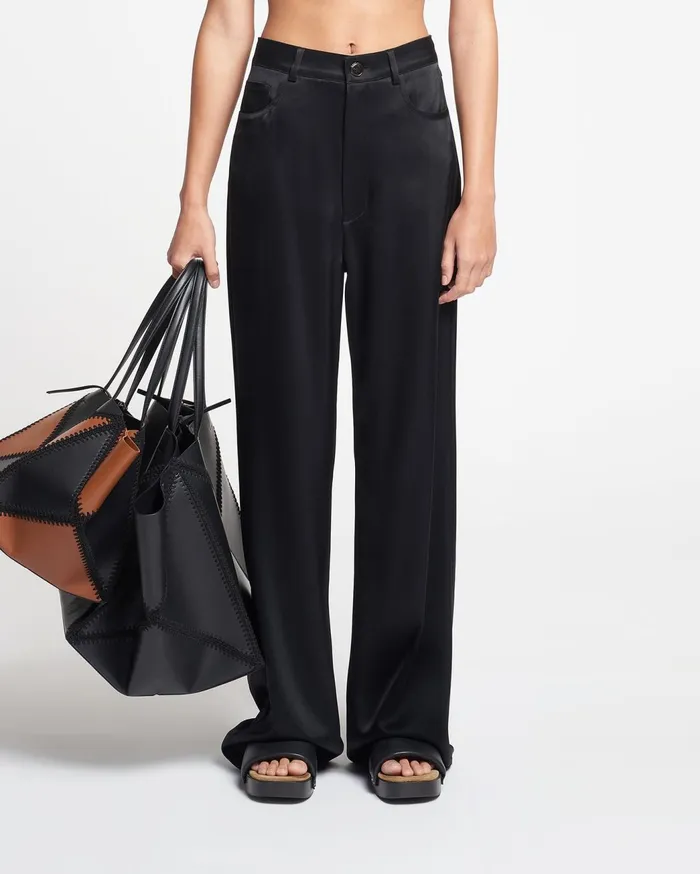 Josine Slip Satin Baggy Pants Black Women Nanushka Bottoms