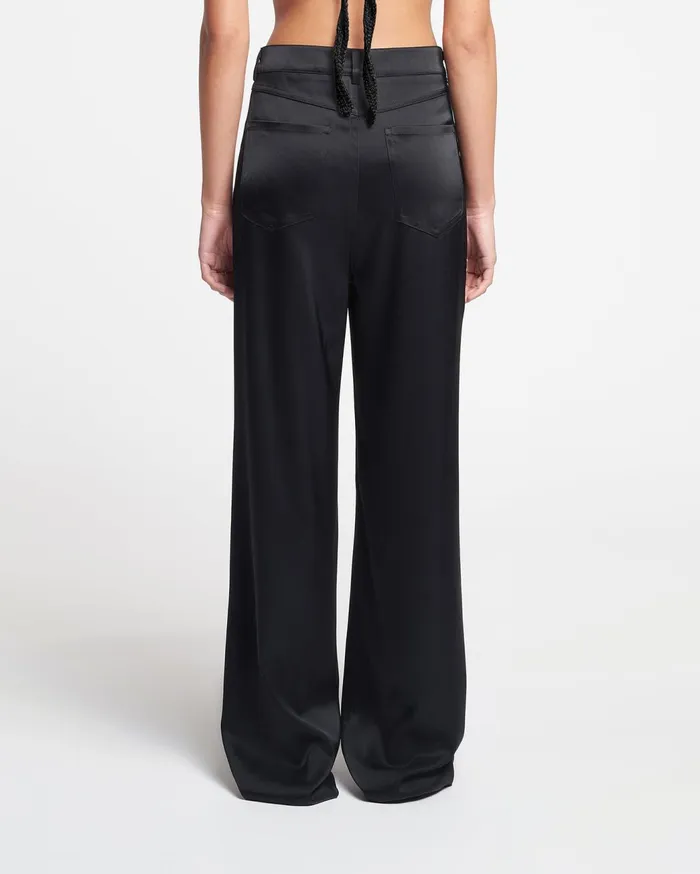 Josine Slip Satin Baggy Pants Black Women Nanushka Bottoms