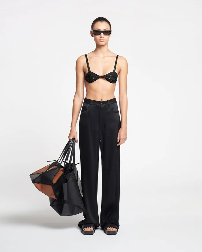 Josine Slip Satin Baggy Pants Black Women Nanushka Bottoms