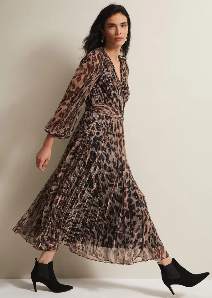 Jovie Leopard Print Plisse Maxi Dress Multicoloured Women Phase Eight Dresses