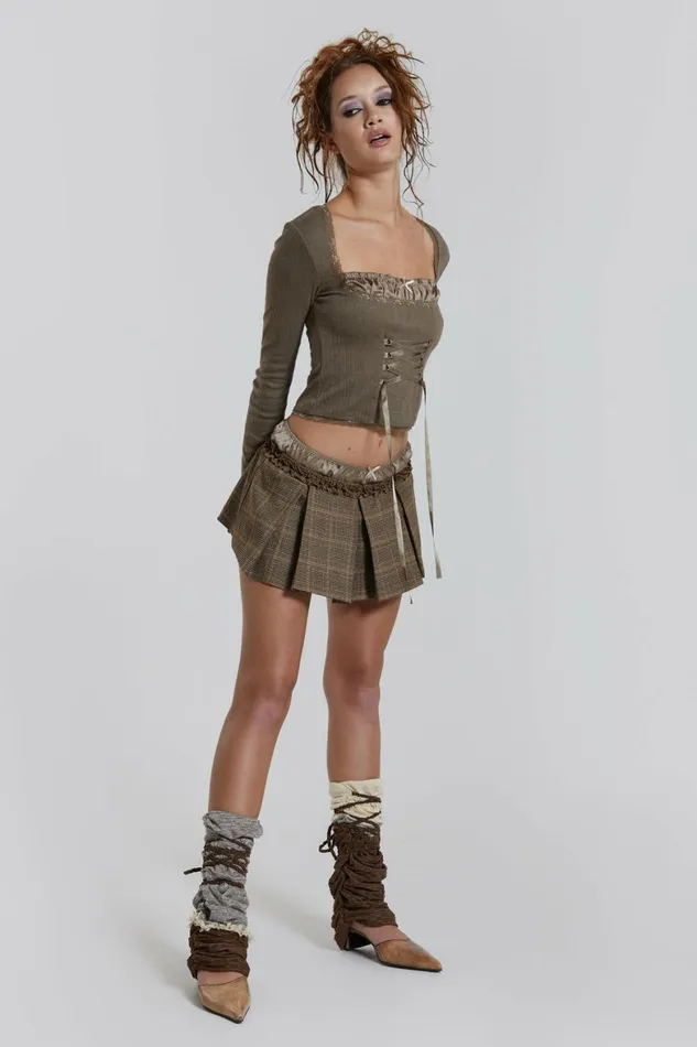 Juliette Check Satin Boxer Micro Mini Skirt Brown Women Jaded London Skirts Juliette Check Satin Boxer Micro Mini Skirt Brown Women Jaded London Skirts