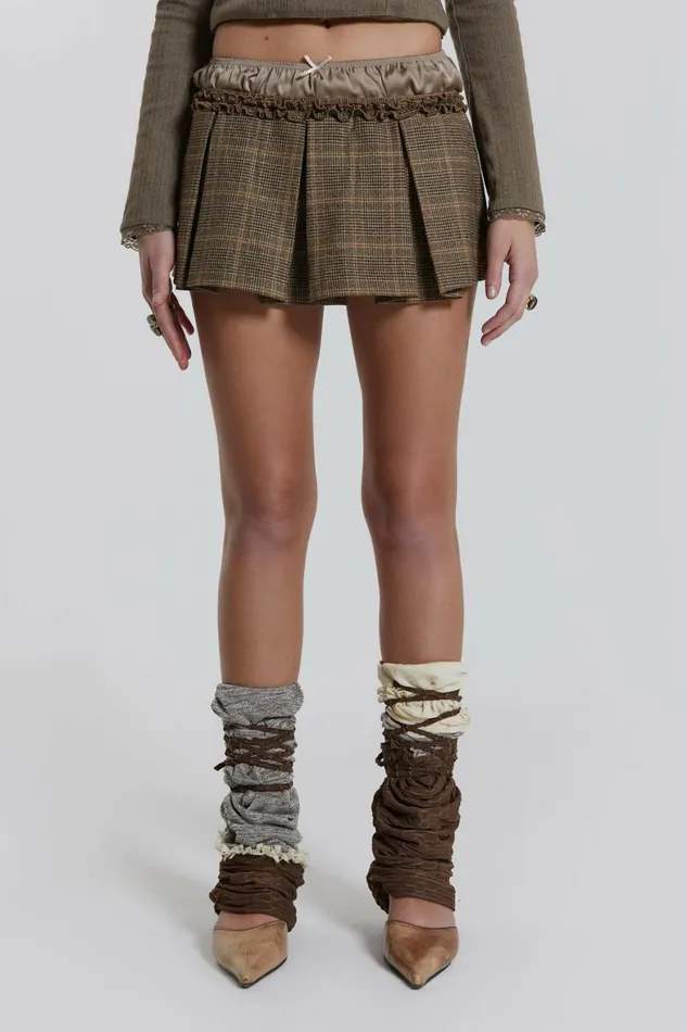 Juliette Check Satin Boxer Micro Mini Skirt Brown Women Jaded London Skirts Juliette Check Satin Boxer Micro Mini Skirt Brown Women Jaded London Skirts
