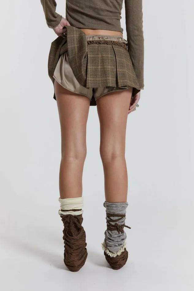 Juliette Check Satin Boxer Micro Mini Skirt Brown Women Jaded London Skirts Juliette Check Satin Boxer Micro Mini Skirt Brown Women Jaded London Skirts