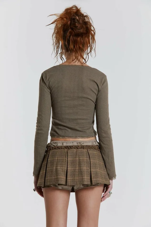 Juliette Check Satin Boxer Micro Mini Skirt Brown Women Jaded London Skirts Juliette Check Satin Boxer Micro Mini Skirt Brown Women Jaded London Skirts