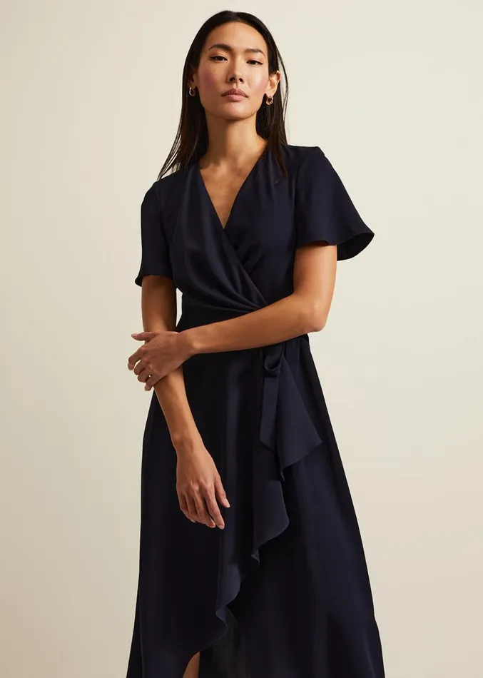 Julissa Navy Frill Wrap Dress Navy Women Phase Eight Dresses