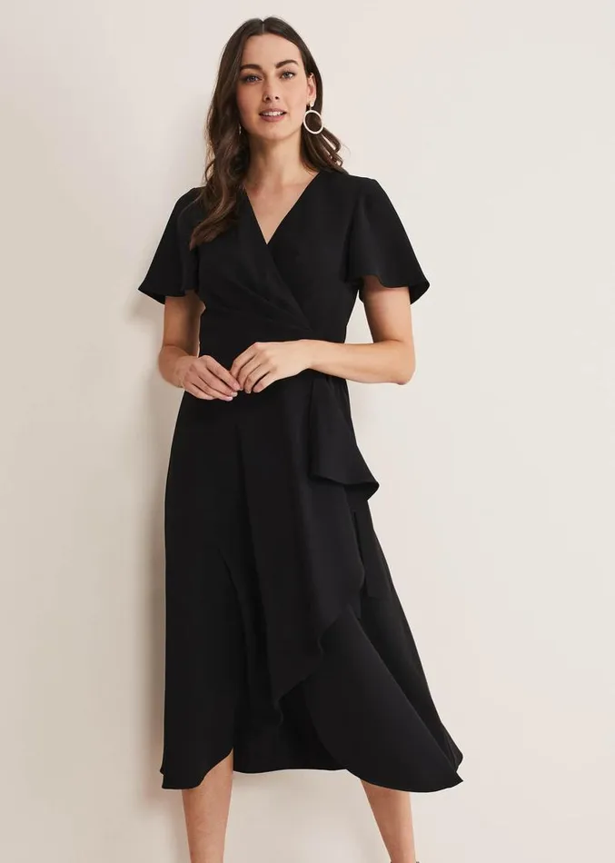 Julissa Ruffle Wrap Midi Dress Black Women Phase Eight Dresses