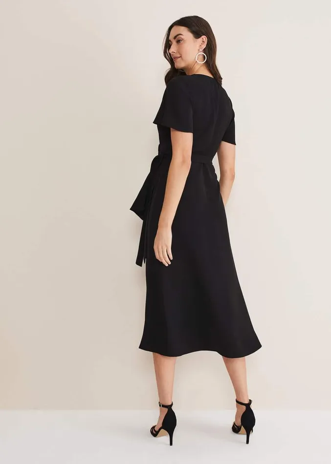 Julissa Ruffle Wrap Midi Dress Black Women Phase Eight Dresses