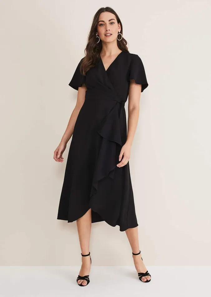 Julissa Ruffle Wrap Midi Dress Black Women Phase Eight Dresses