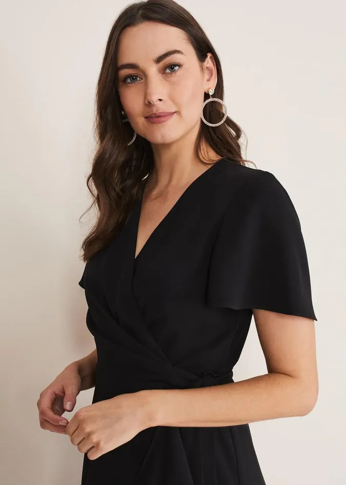 Julissa Ruffle Wrap Midi Dress Black Women Phase Eight Dresses