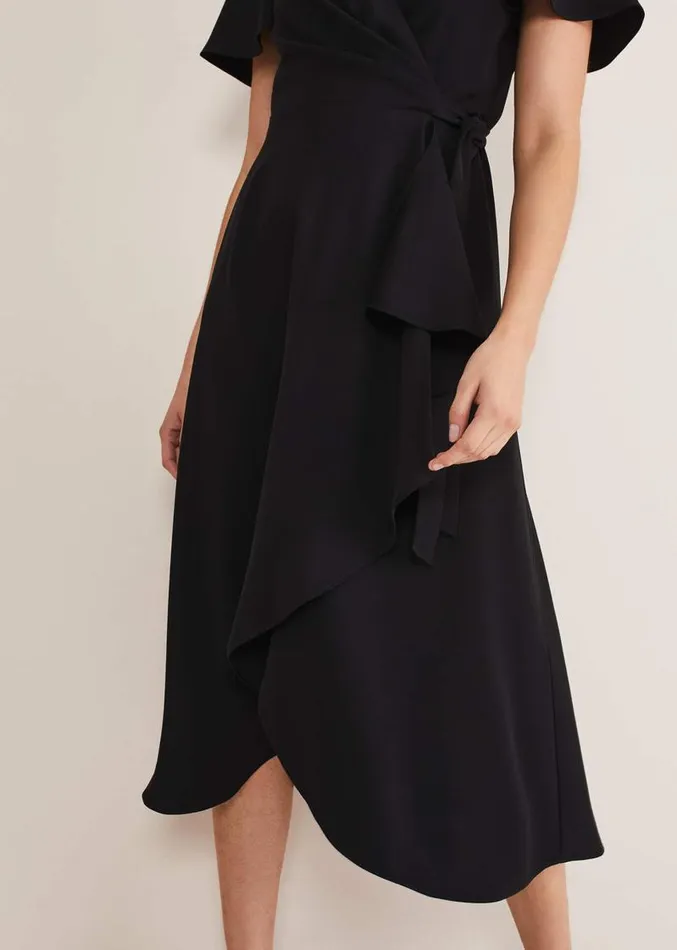 Julissa Ruffle Wrap Midi Dress Black Women Phase Eight Dresses