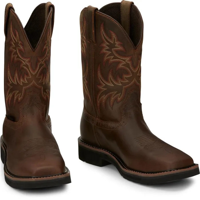 Justin Boots Driller 11034 Waterproof Steel Toe Work Boot Brown Men Work