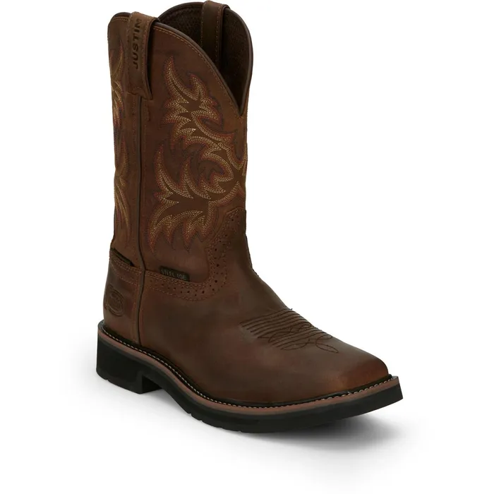 Justin Boots Driller 11034 Waterproof Steel Toe Work Boot Brown Men Work