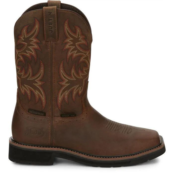 Justin Boots Driller 11034 Waterproof Steel Toe Work Boot Brown Men Work