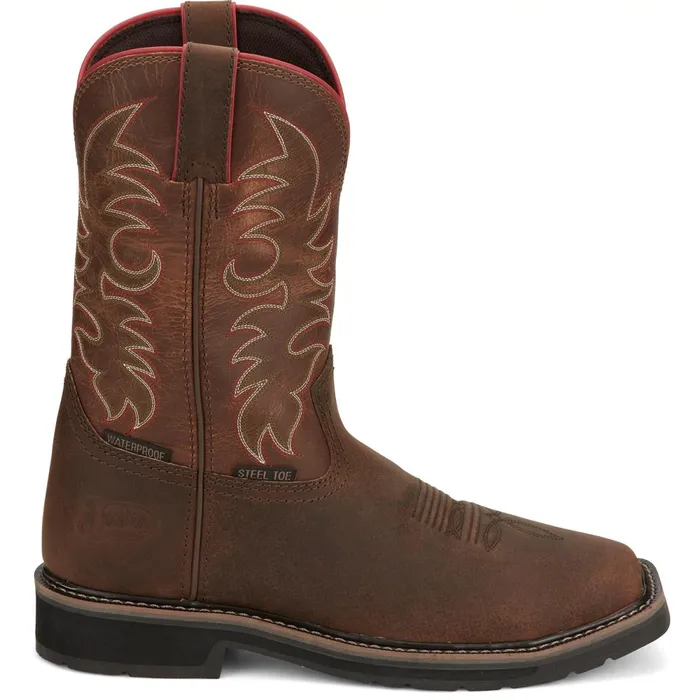 Justin Boots Driller II 11034 Steel Toe Waterproof Work Boot Pecan Brown brown Men Work