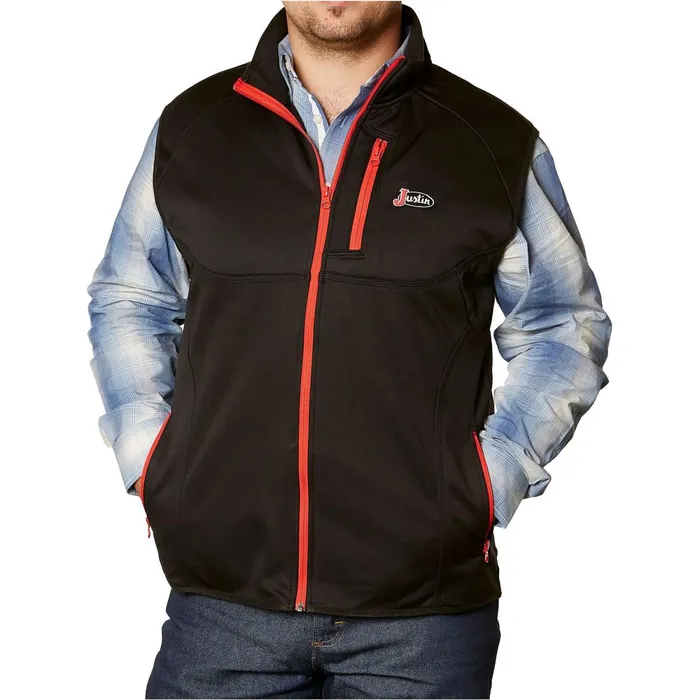 Justin Boots FullZip Tech Vest Black Men Outerwear