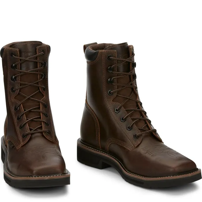 Justin Boots Pulley 8034 Steel Toe LaceUp Work Boot Aged Bark brown Men Work
