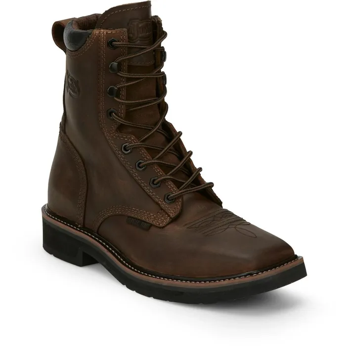 Justin Boots Pulley 8034 Steel Toe LaceUp Work Boot Aged Bark brown Men Work