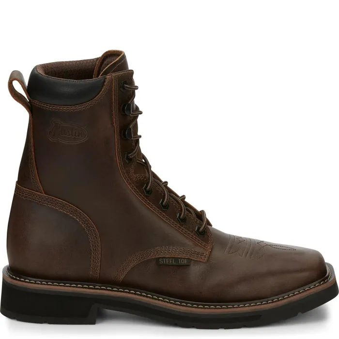 Justin Boots Pulley 8034 Steel Toe LaceUp Work Boot Aged Bark brown Men Work
