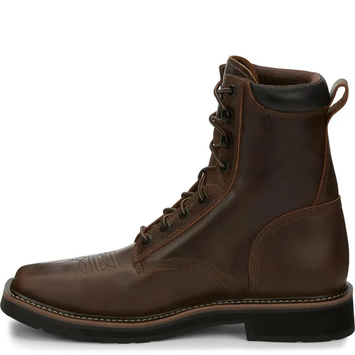 Justin Boots Pulley 8034 Steel Toe LaceUp Work Boot Aged Bark brown Men Work