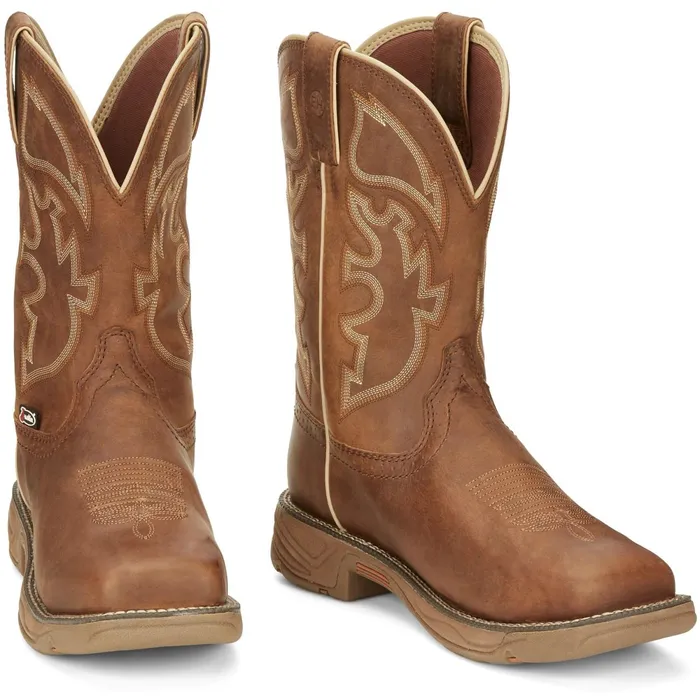 Justin Boots Rush 11034 PullOn Steel Toe Waterproof Work Boot Tan Men Work
