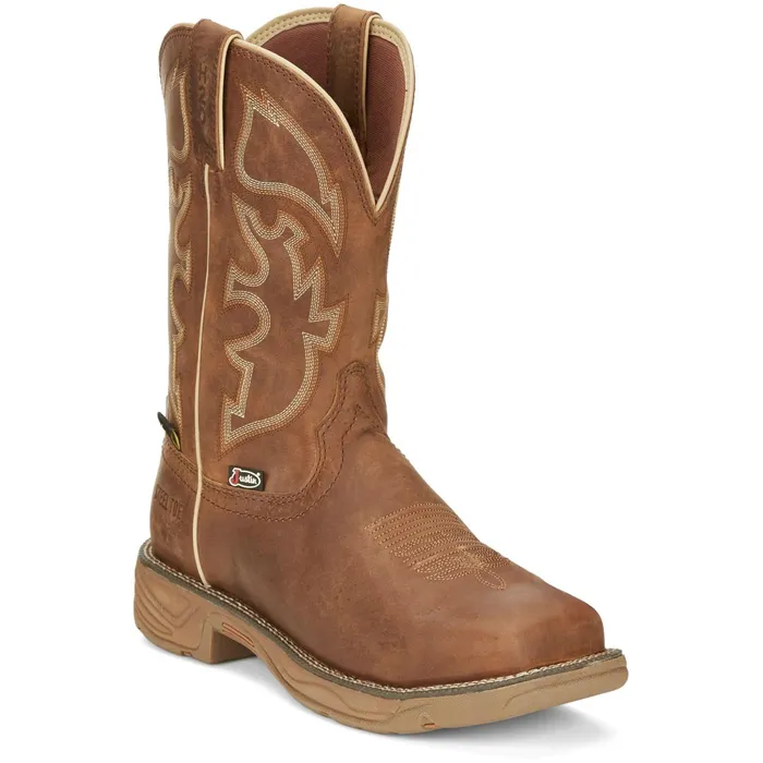 Justin Boots Rush 11034 PullOn Steel Toe Waterproof Work Boot Tan Men Work