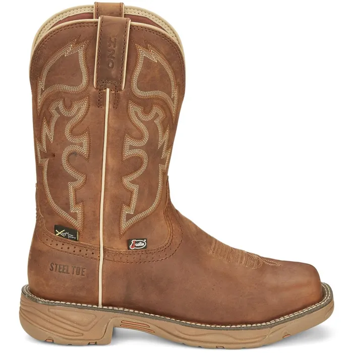 Justin Boots Rush 11034 PullOn Steel Toe Waterproof Work Boot Tan Men Work