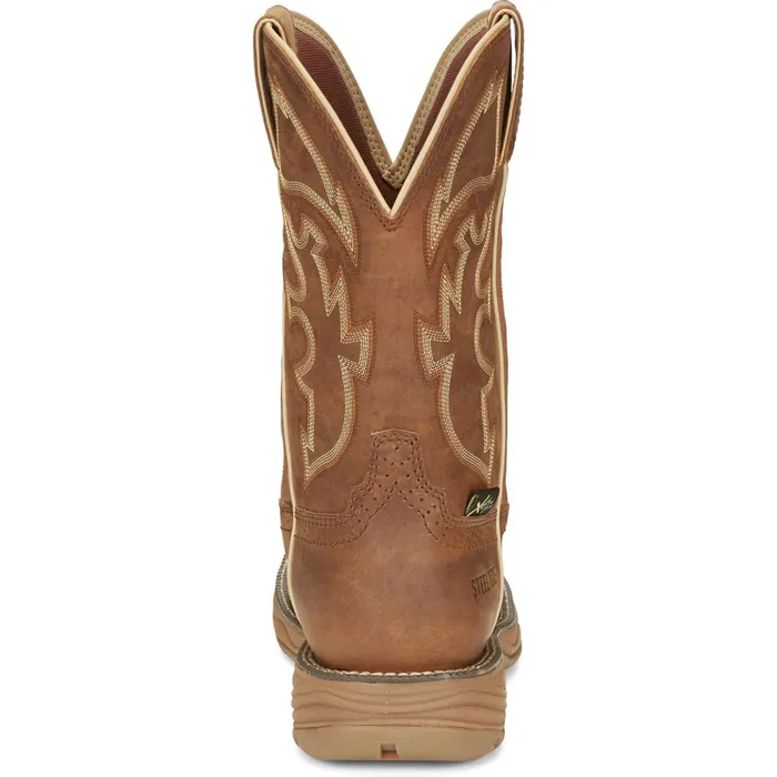 Justin Boots Rush 11034 PullOn Steel Toe Waterproof Work Boot Tan Men Work