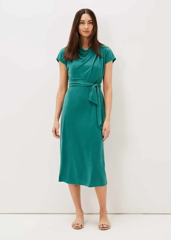 Kadence Cupro Tie Waist Dress Peacock Women Phase Eight Dresses