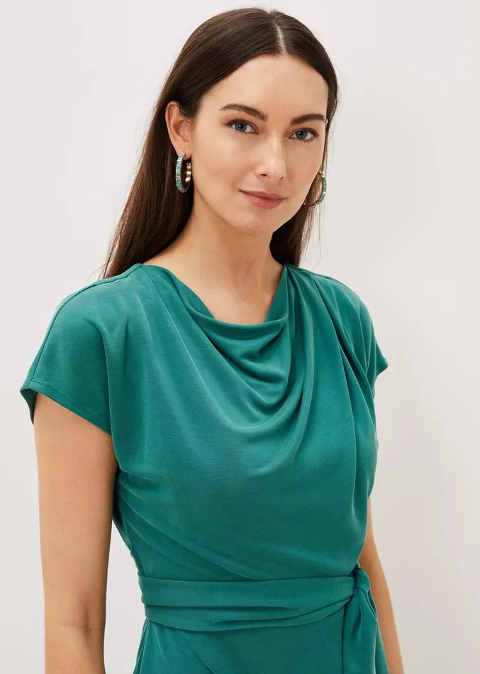 Kadence Cupro Tie Waist Dress Peacock Women Phase Eight Dresses