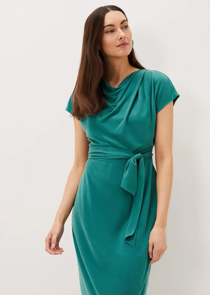 Kadence Cupro Tie Waist Dress Peacock Women Phase Eight Dresses