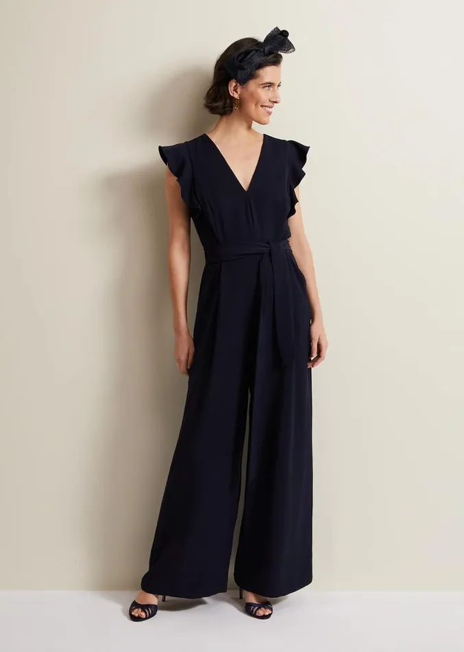 Kallie V Neck Frill Jumpsuit Navy Women Phase Eight Dresses